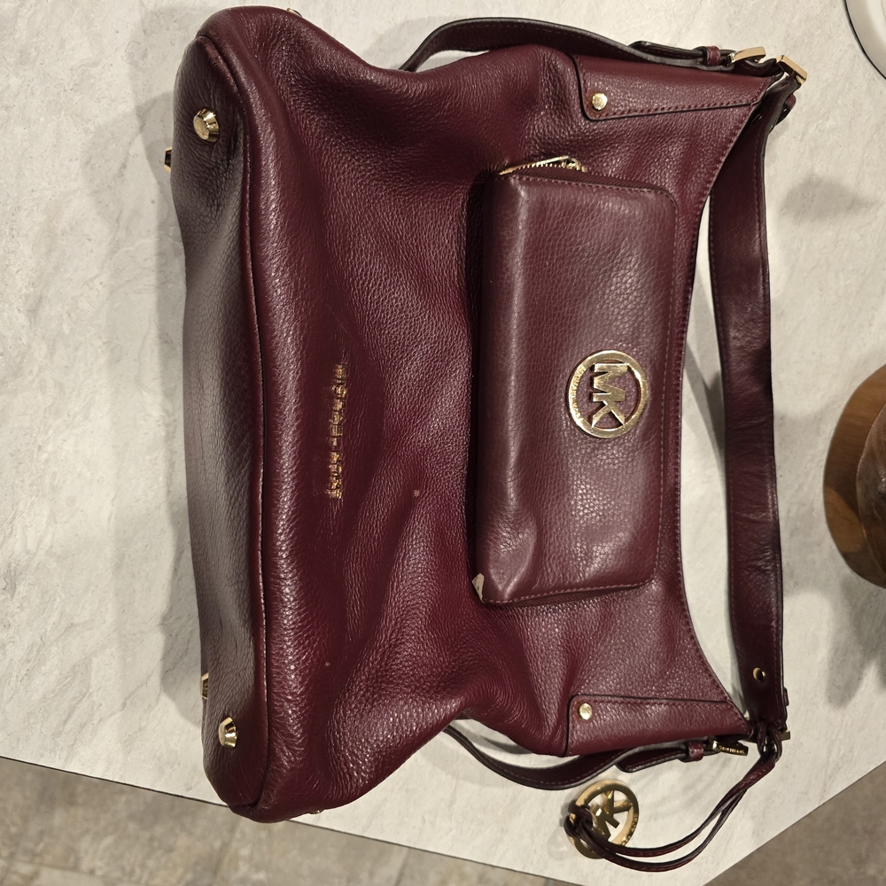 Michael Kors Dark Red Shoulder Bag with Gold Details